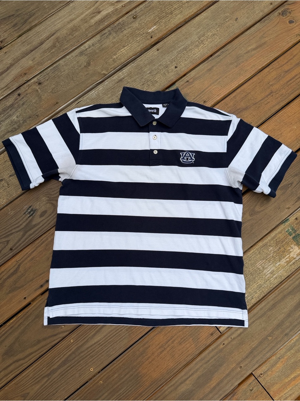 Ashworth Navy & White Striped Rugby Polo with Auburn Logo XL
